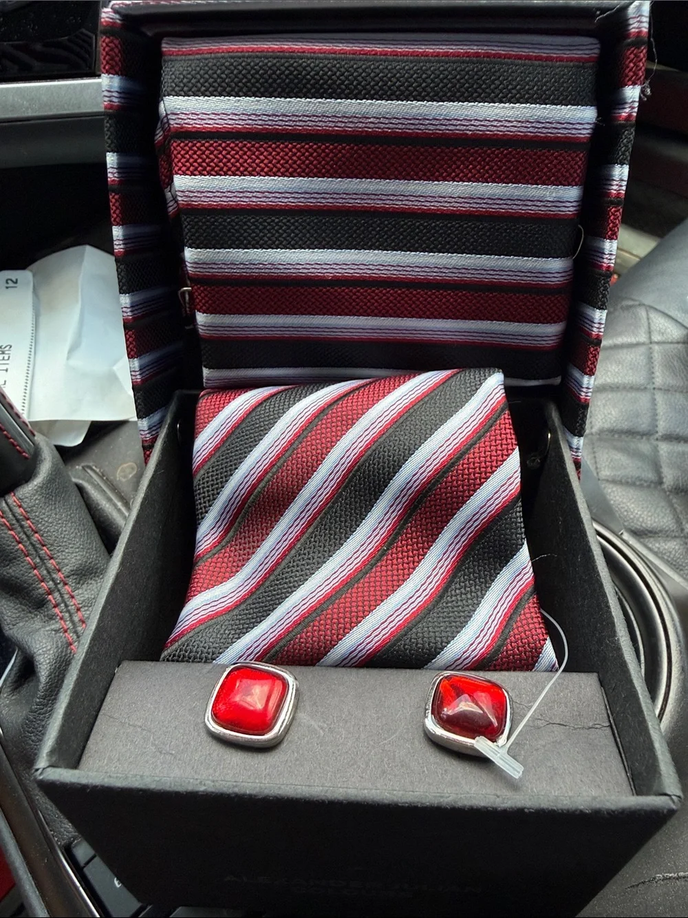 Alexander Julian Colours Hand Made Woven Tie Set - Red, Black & White Striped